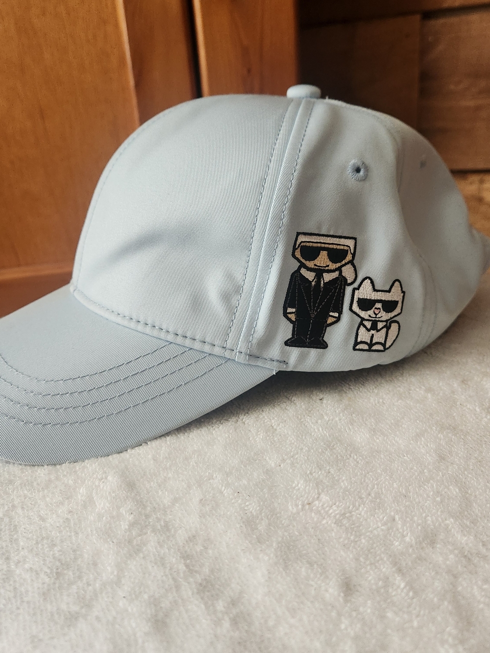 Karl Lagerfeld Adult Pale Blue Baseball Cap With Embroidered Characters